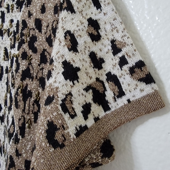Lisa Originals Animal Print Gold Black Cream Beaded Knitted Blouse Top Sz L - Picture 4 of 14